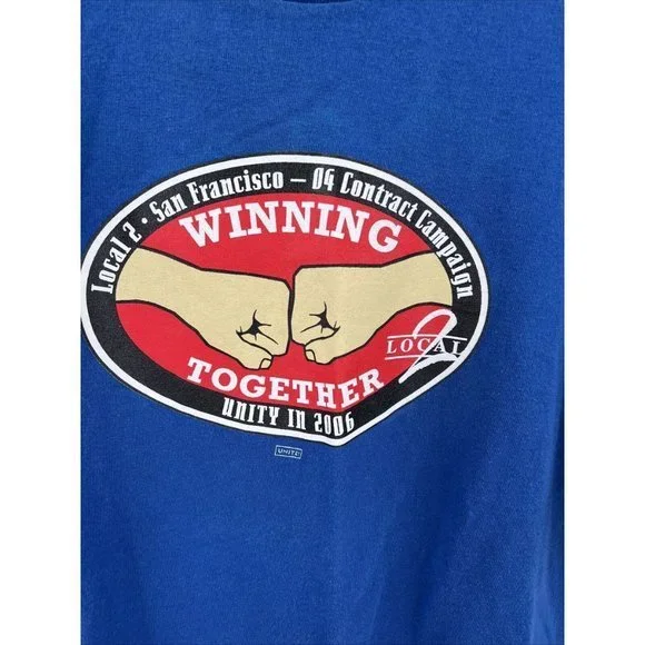 Vtg Local 2 Hospitality Workers Mens L Navy Union Brotherhood T Shirt USA EUC - Picture 2 of 7